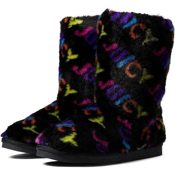 Juicy Couture Kam Faux Fur Slipper Boot Black Rainbow ( 10 ) - Picture 2 of 4